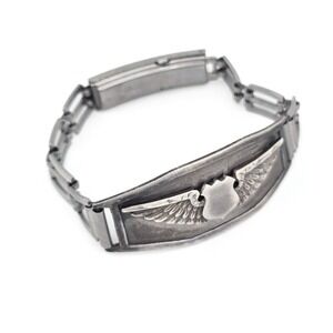 Vintage Sterling Silver Aviation Wings ID Bracelet Sweetheart Sullivan Aircraft